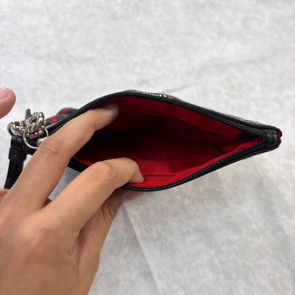 Coach Signature Plaid Wristlet Y2K Black Red Tartan Zip Pouch